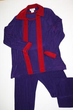 Vintage Amanda 3 Piece Set Size L Purple Red Tracksuit Loungewear Top Pants